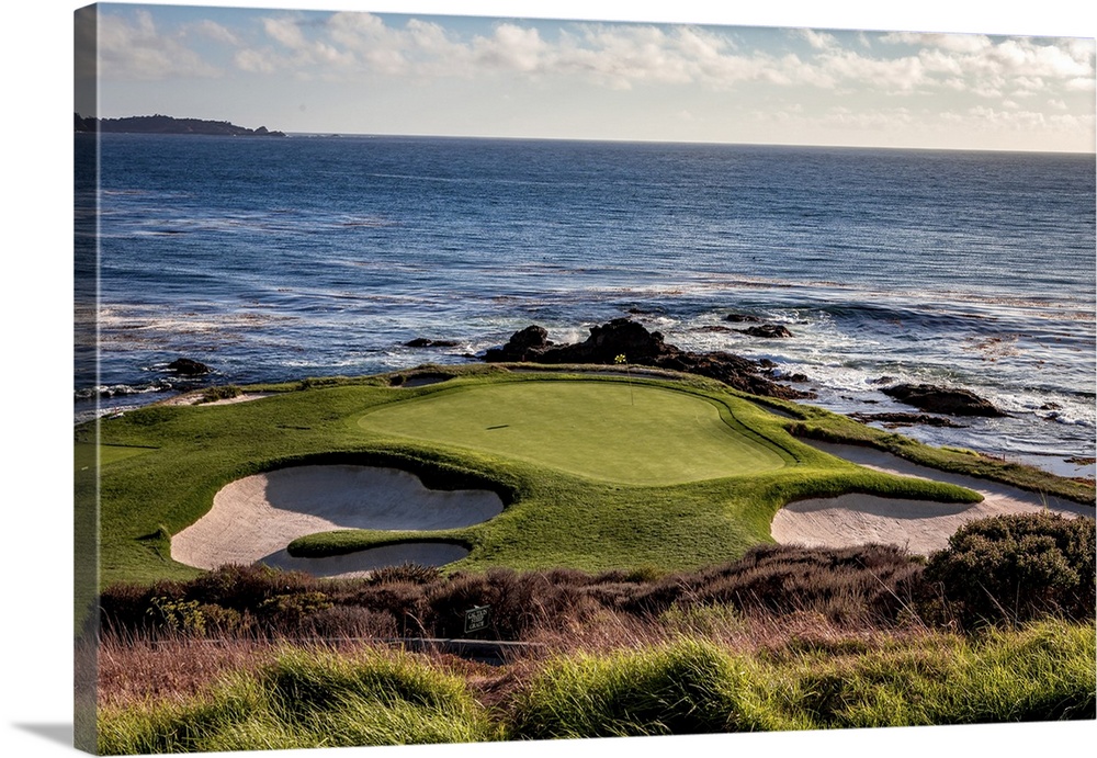 Coastline golf course, greens and bunkers in California.