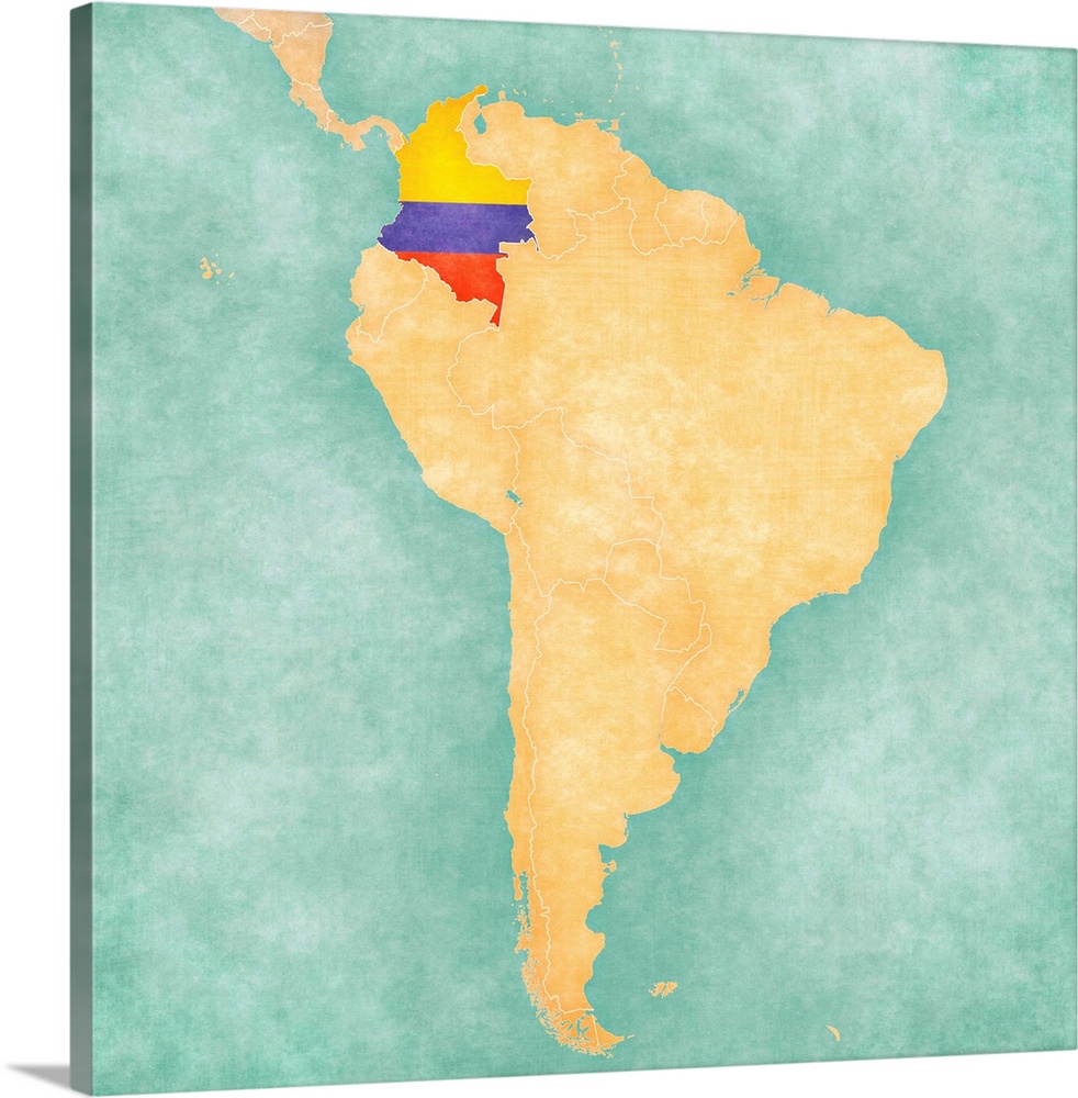 Map Of South America - Colombia(vintage Series)