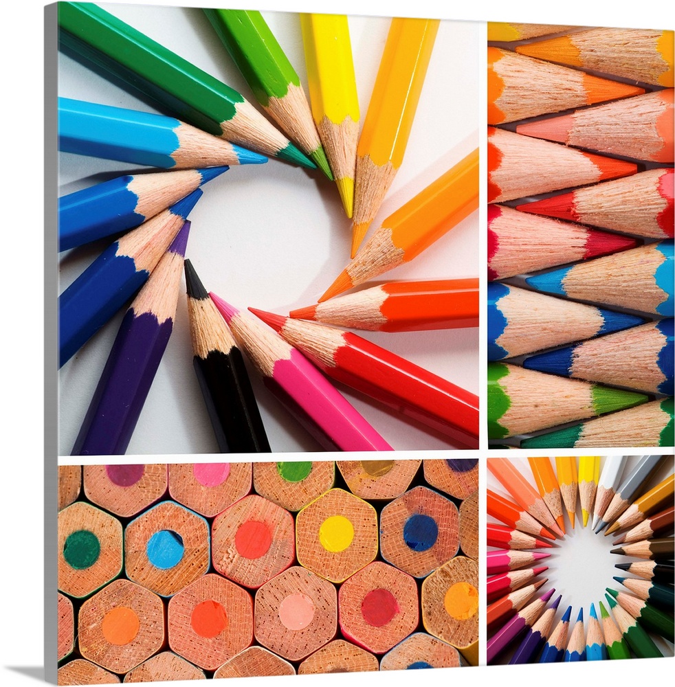 color pencils, collage