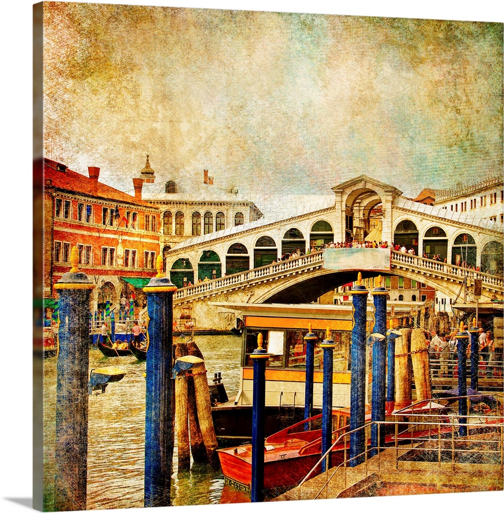 colors of romantic Venice- painting style series - Rialto bridge