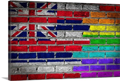 Country flag and rainbow flag painted on wall, Hawaii