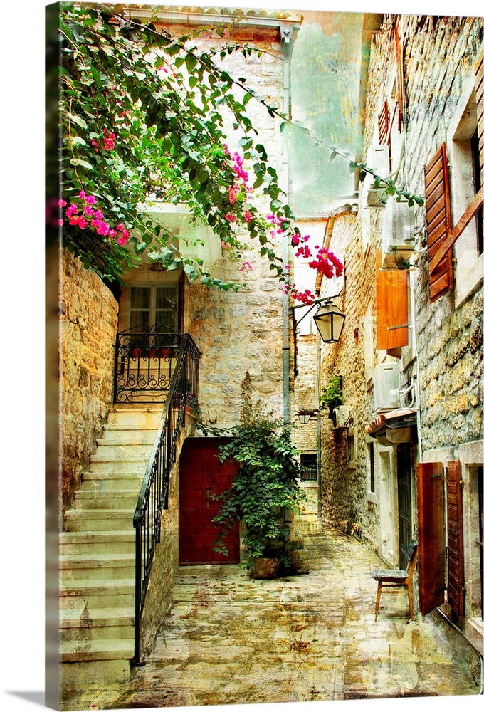 courtyard of old Croatia - picture in painting style