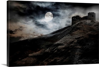 Dark Fortress and Moon at Night