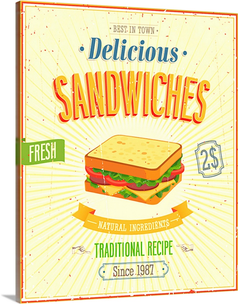 Vintage Sandwiches Poster. Vector illustration.