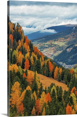 Dolomites With Colorful Foliage In Autumn In North Italy