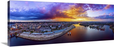 Dramatic Colorful Sunset Over Dnipro River In Kiev, Ukraine