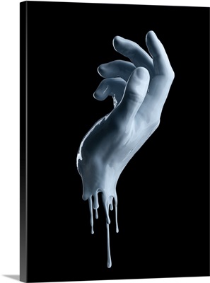 Elegant Female Hand On A Light Blue Paint Isolated On A Black Background