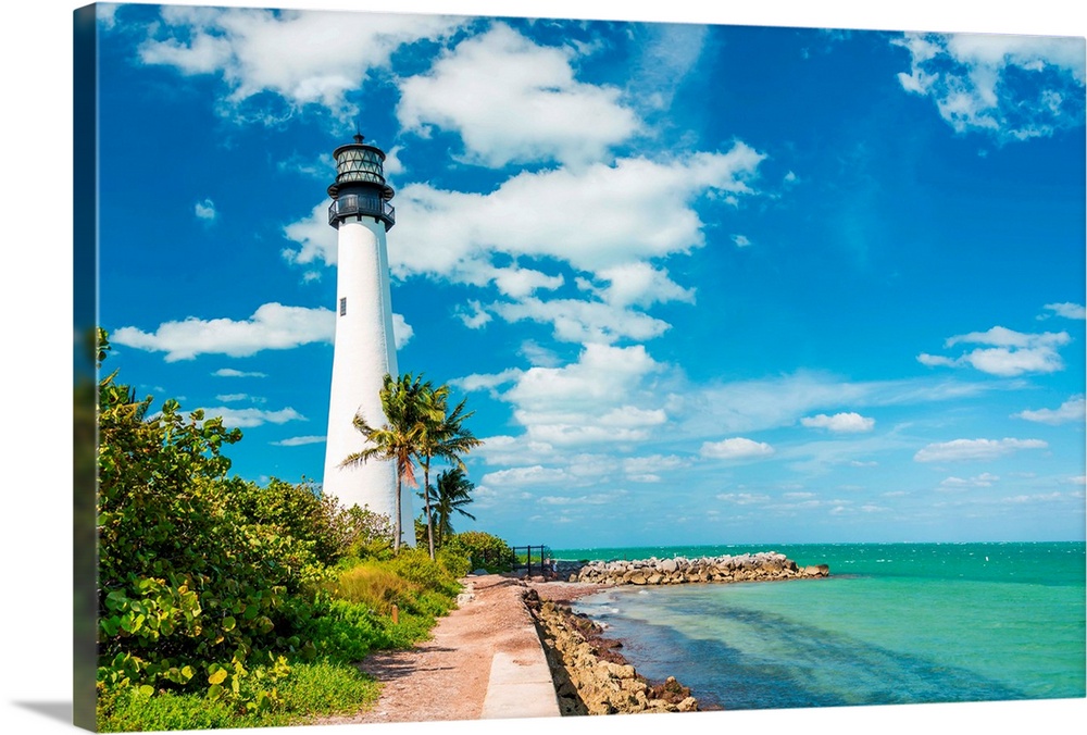 Famous lighthouse at Cape Florida in the south end of Key Biscayne, Miami.