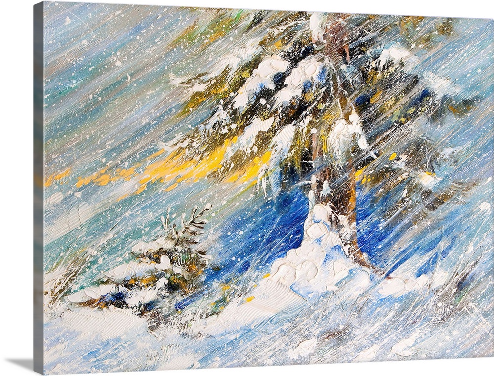 Fir-tree in snow. A picture drawn by oil