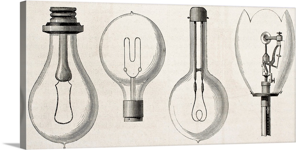 Four kinds of lamp in the Electricity Exposition of 1882 (Paris): Edison, Maxim, Swan, Werdermann. B