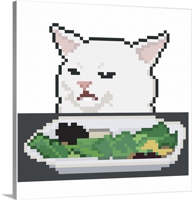Funny Cat On The Table, Pixel Art