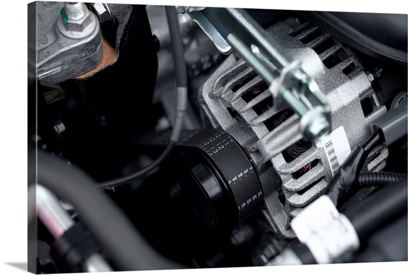 Generator and Fan Belt in a Car Engine Wall Art, Canvas Prints, Framed