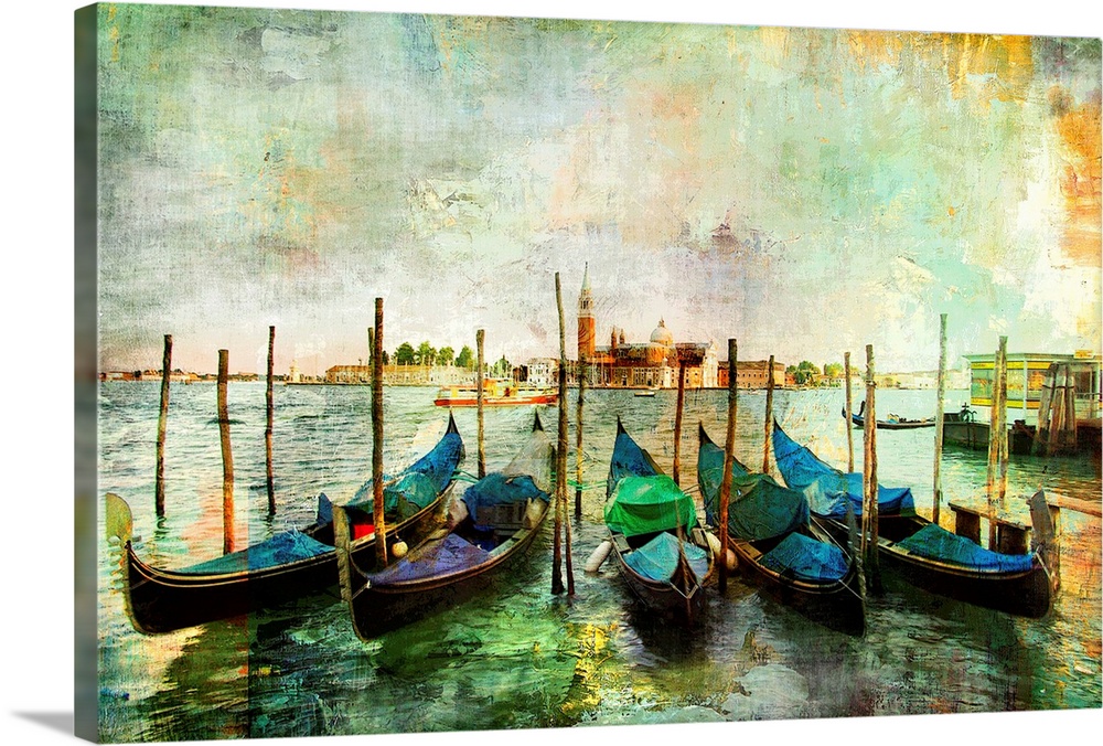 gondolas - beautiful Venetian pictures - oil painting style