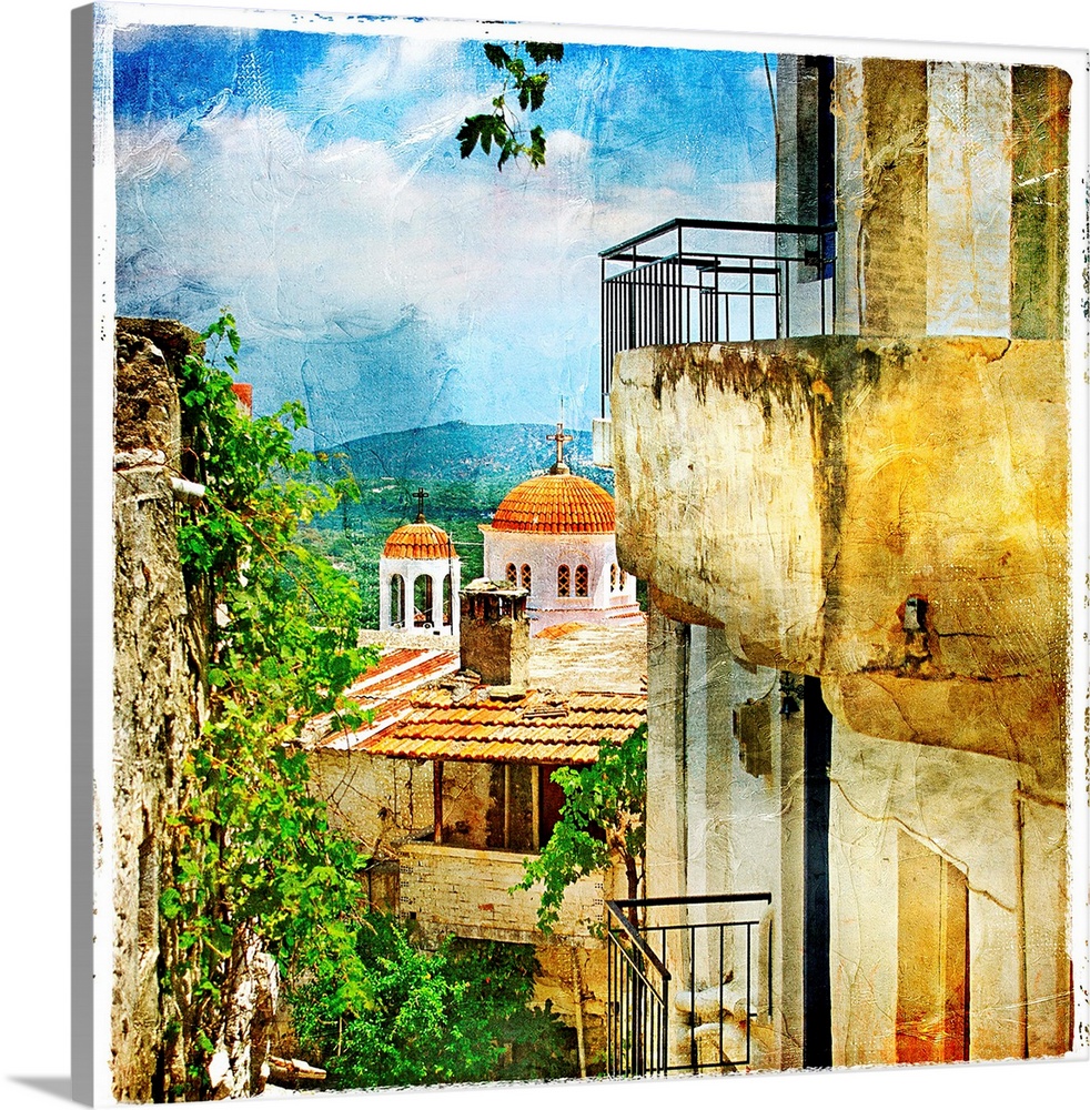 Greek streets and monasteries-artwork in painting style