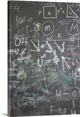 Grey School Chalkboard With Many Different Formulas And Signs