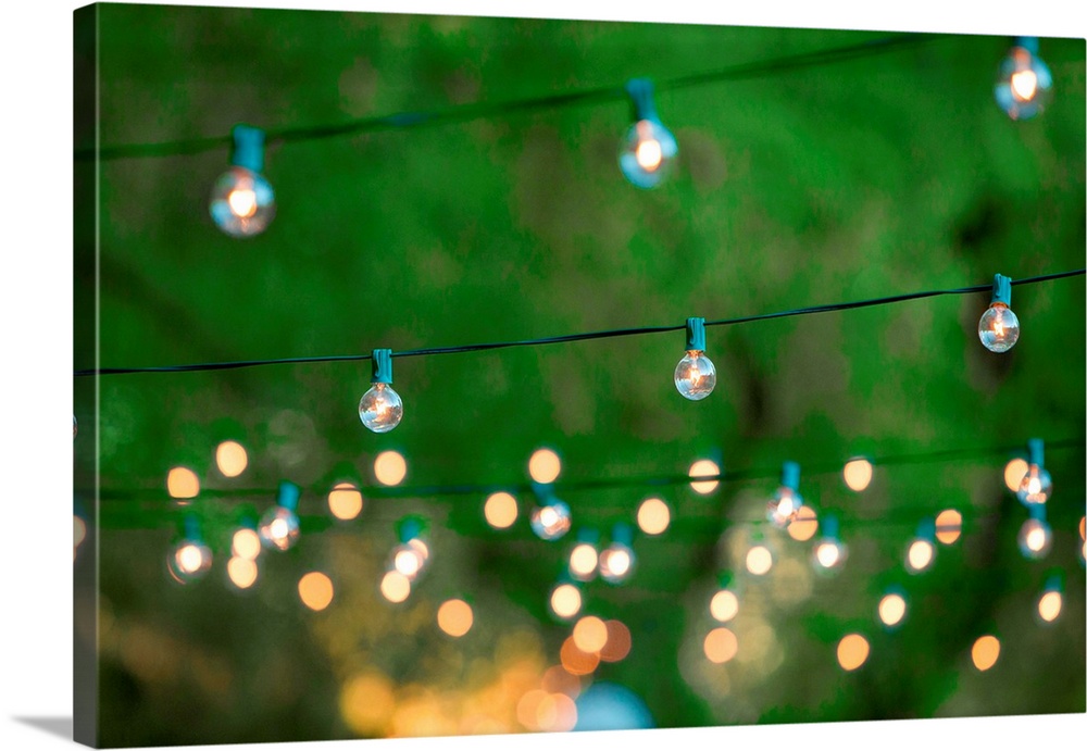 Hanging decorative christmas lights for a back yard party