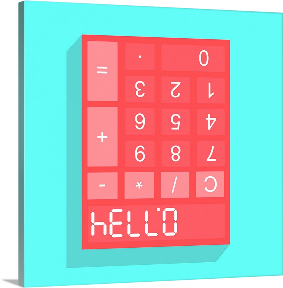 Calculator display with HELLO formed from the upside down numerals 07734 when viewed inverted, conce