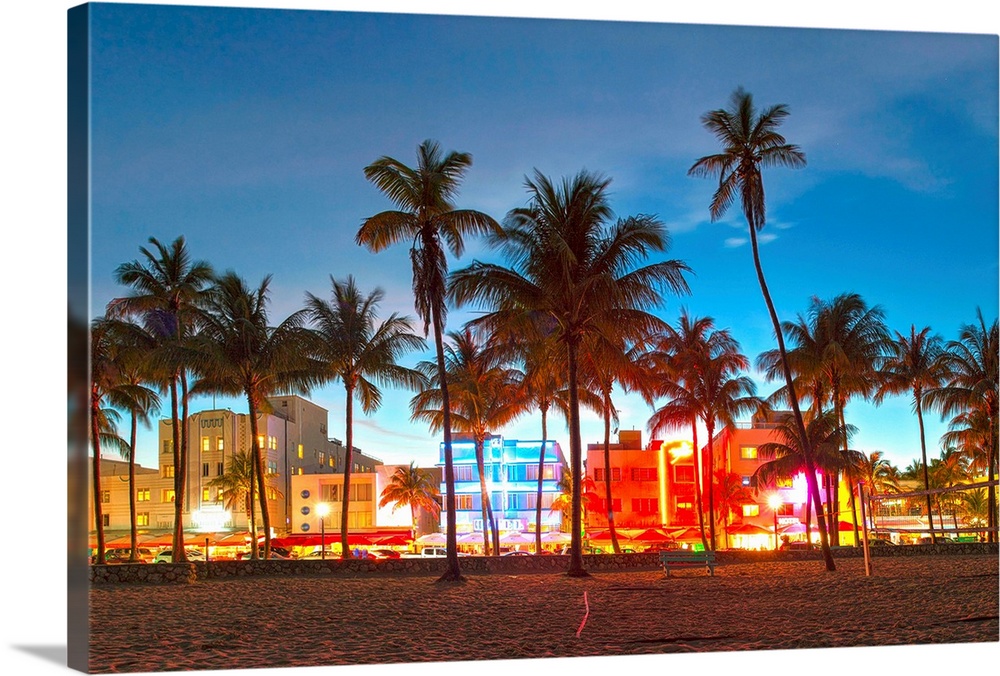 Miami Beach Florida hotels and restaurants at sunset