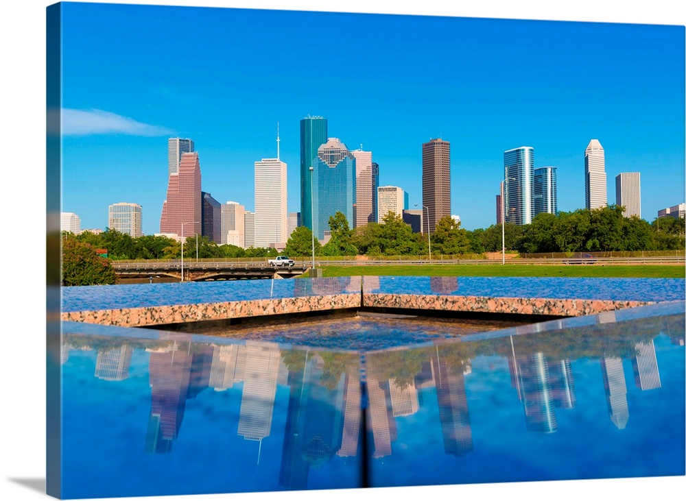 Houston skyline and Memorial reflection Texas.