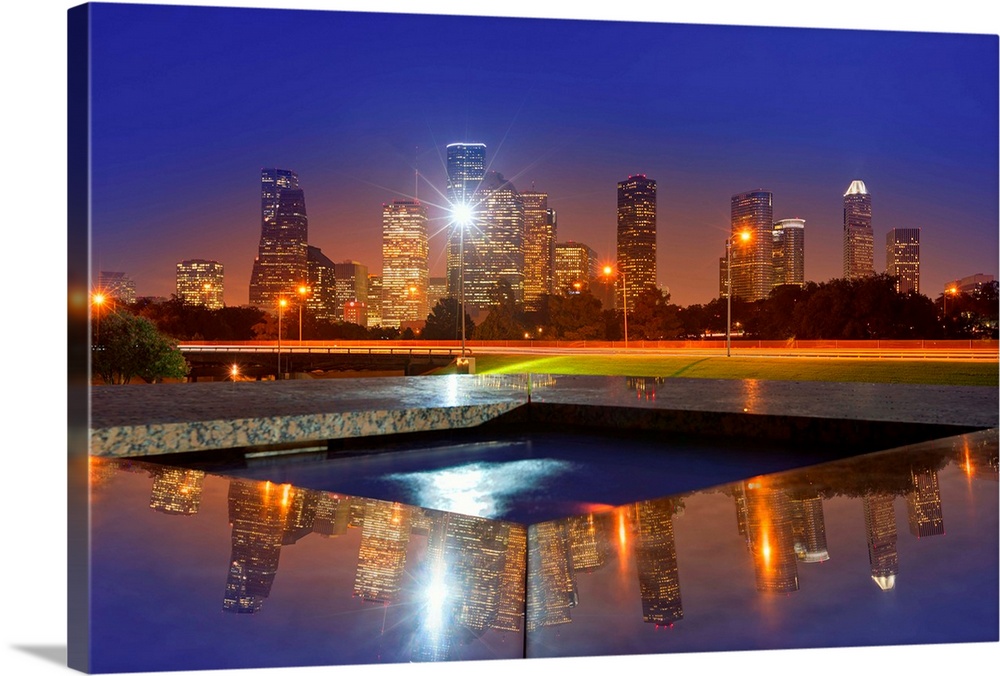 Houston skyline at sunset from Memorial park.