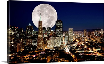 Huge full moon over San Francisco