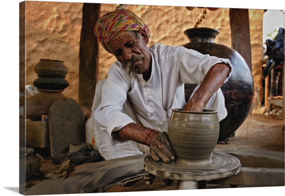 Indian Potter At Work, Shilpagram, Udaipur, Rajasthan, India