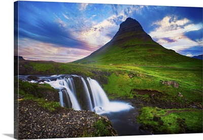 Kirkjufell Mountain And Waterfalls In Iceland