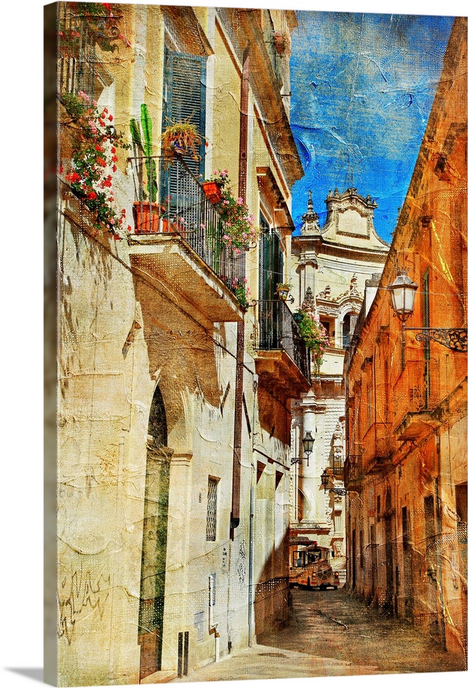 Italian old town streets- Lecce.picture in painting style