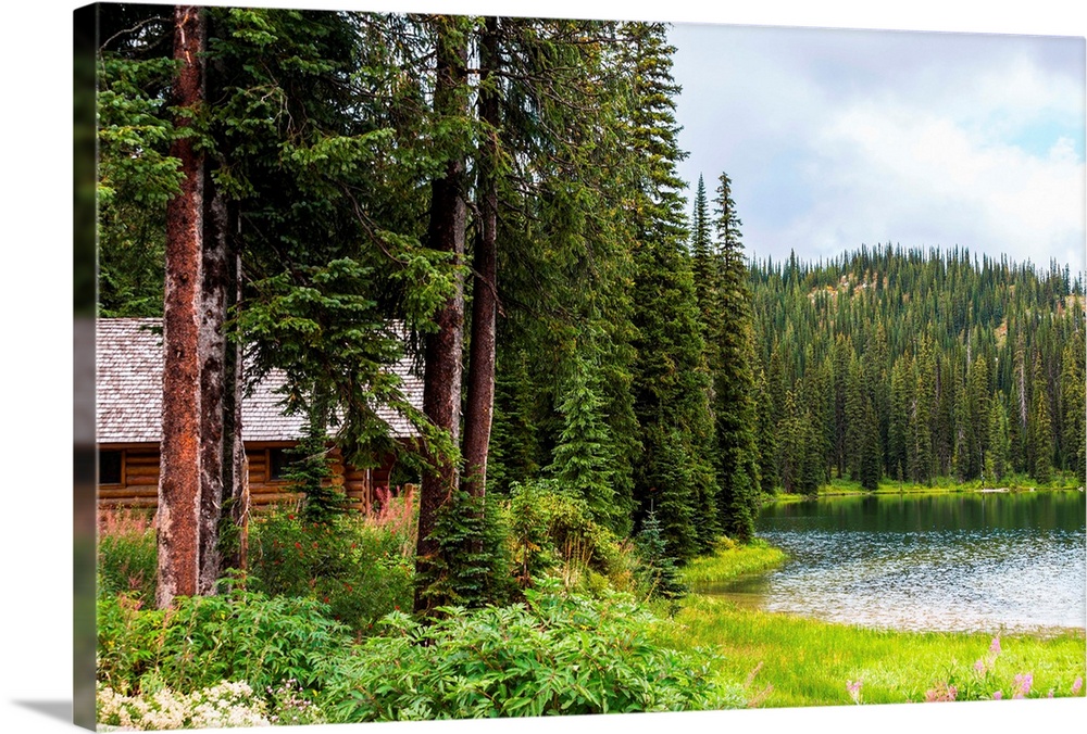 Log cabin at Bridal Lake in Kootenay Rockies, British Columbia, Canada.