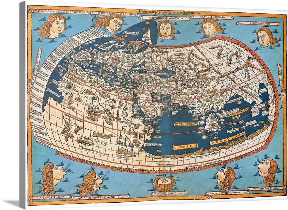 Map of the world (in those days known), after Claudius Ptolemy's work (Egyptian Roman, mathematician