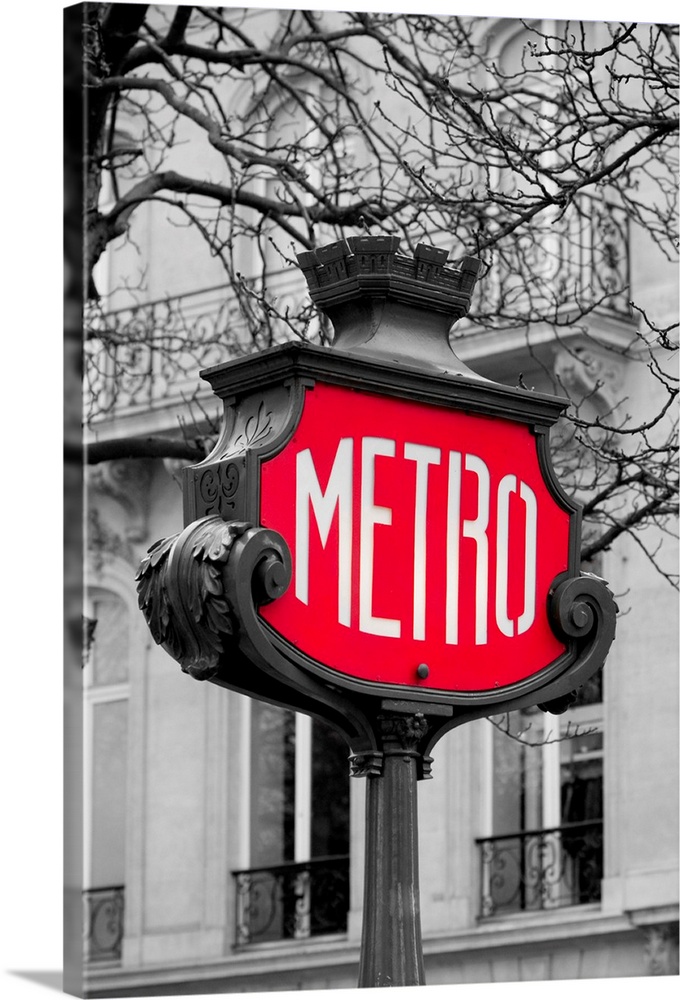 Metro sign for subway transportation in Paris, France.