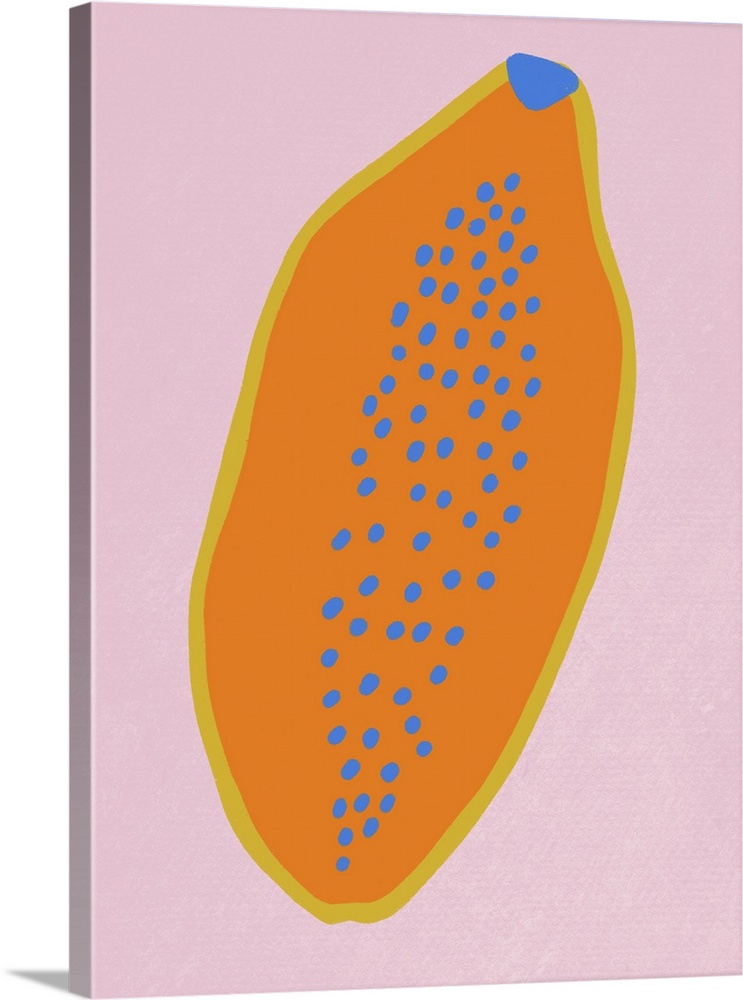 Colorful illustration of a half of a papaya in an abstract, minimalist style.