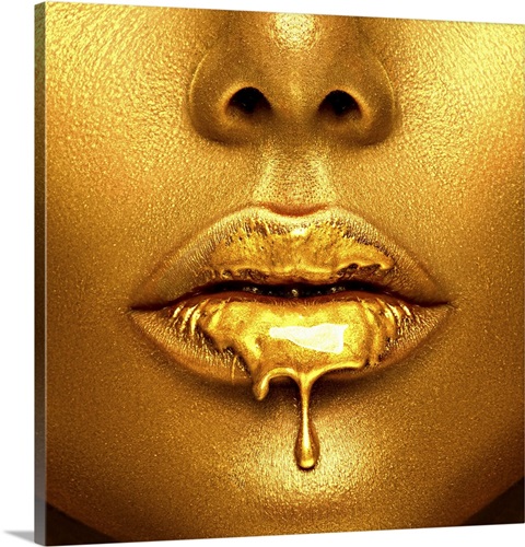 Gold Effect Dripping Lips Make up MUA Fashion SINGLE Canvas 