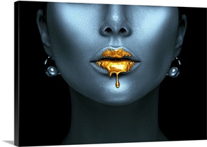 Model With Gold Paint Dripping From Her Lips image thumbnail