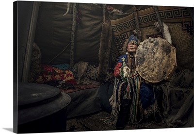 Mongolia Shaman Doing Authentic Ritual Of Summoning Spirits