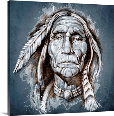 Native American, Portrait On Grey