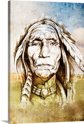 Native American, Portrait Over Field
