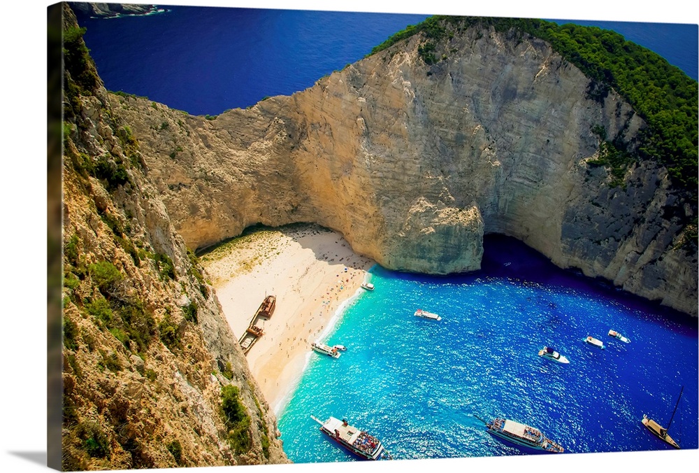 Aerial view of the most beautiful beach in Zakynthos island - Navagio with shipwreck Greece Ionian islands.