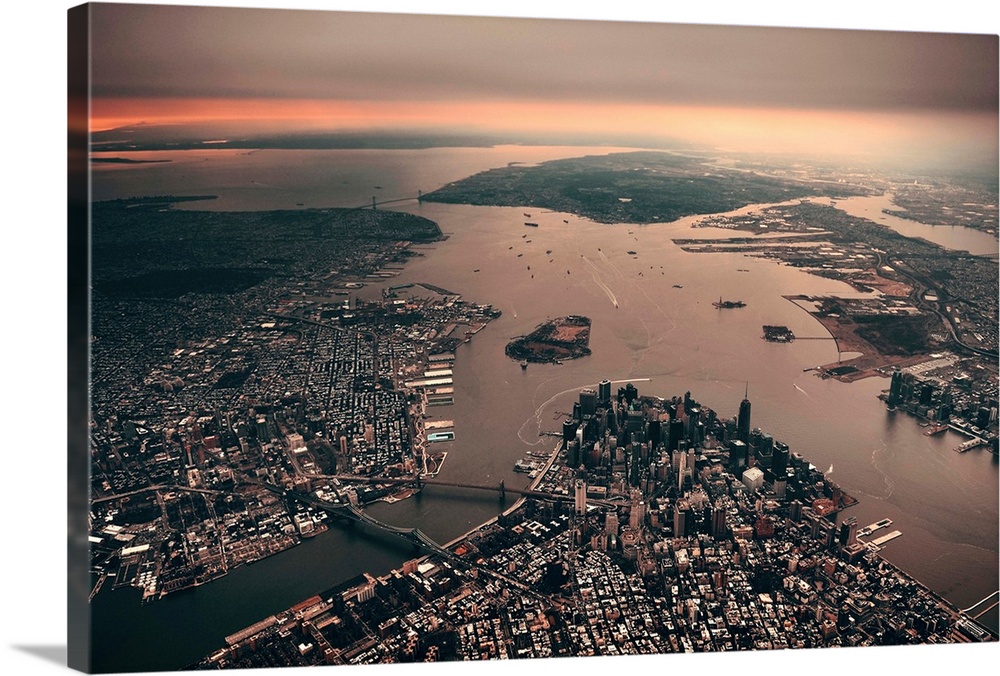 New York City Manhattan downtown aerial view.