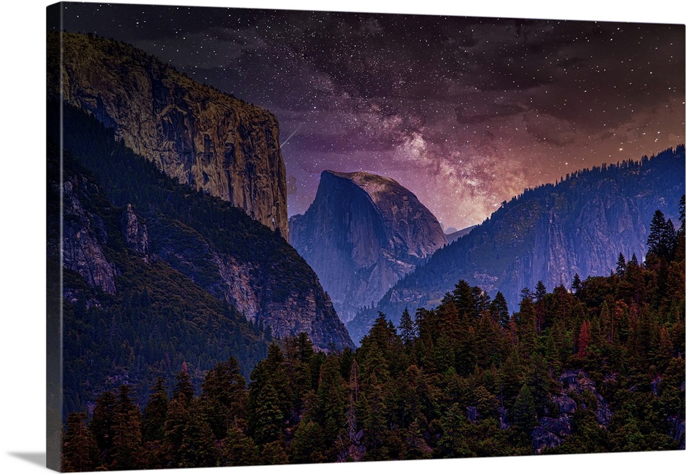 Night Sky With Yosemite National Park And Trees
