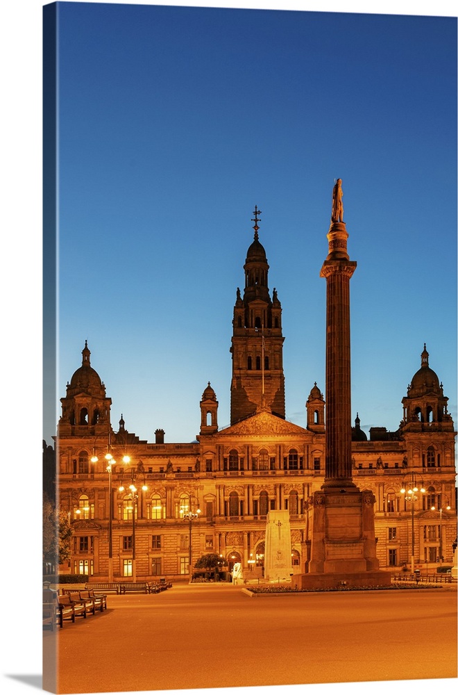 Night View Of City Council Building In Glasgow, Scotland, United Kingdom