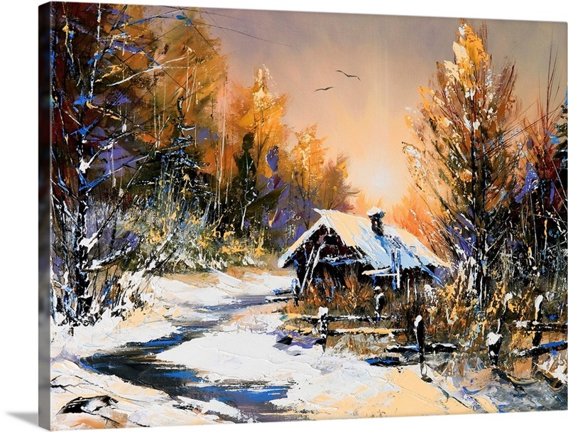 Oil painting of rural winter landscape Wall Art, Canvas Prints