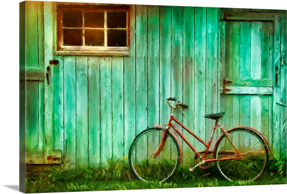 Digital Painting Of Old Bicycle  Against  Barn