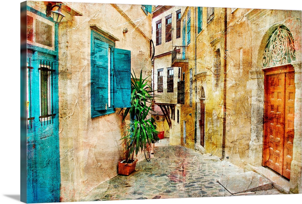 pictorial old streets of Greece - picture in painting style