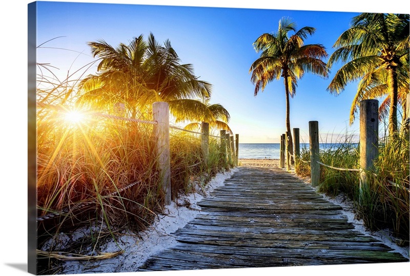 Old wooden walkway to a tropical beach, Key West | Great Big Canvas