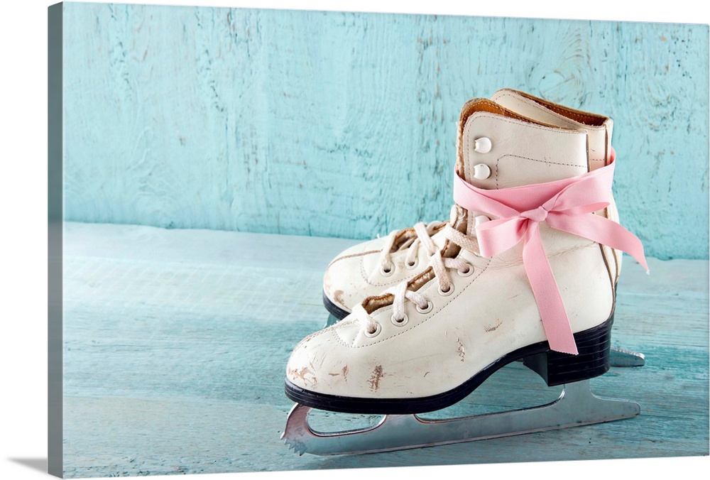 Pair of White Women's Ice Skates | Large Solid-Faced Canvas Wall Art Print | Great Big Canvas