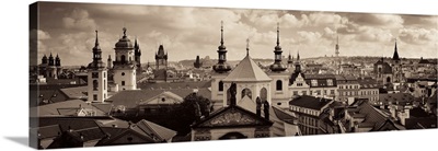 Panoramic Rooftop View Of Prague Skyline With Historical Buildings In Czech Republic