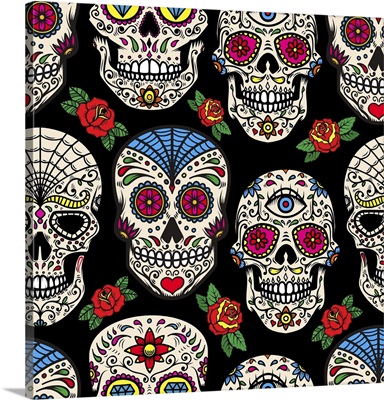 Pattern With Mexican Sugar Skulls And Roses