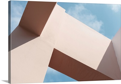 Pink Abstract Modern Architecture Fragment Under Blue Sky On A Sunny Day