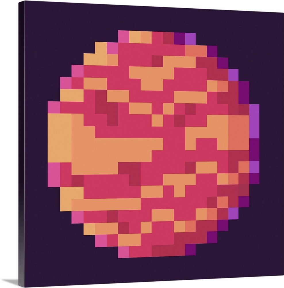 Originally a rounded shape vector. Isolated celestial body with spots. Mosaic 8 bit.